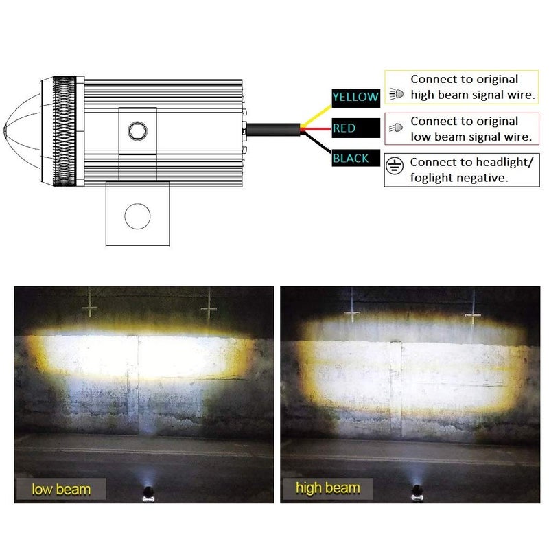 EXZEIT Led Driving Light for Motorcycle, High Low Beam Function 1.3'' Fog Lights Aux Light for Motorcycle e-Bike ATV UTV, 12/24V, 30W, 6000 Lumens 2 pcs (White Light) - Image 4